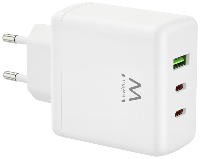 Ewent EW1333 Cargador Rápido GaN 65W 2x USB-C y 1x USB-A Blanco