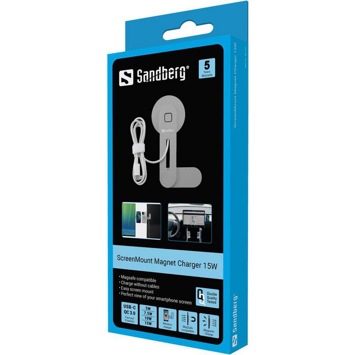 Sandberg ScreenMount Magnet Charger 15W Cargador Magnético Inalámbrico Sandberg ScreenMount Magnet Charger 15W Cargador Magnético Inalámbrico