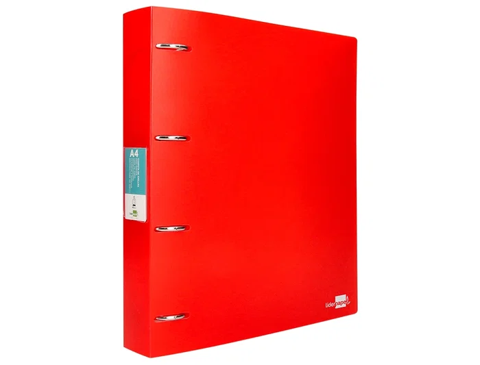 Liderpapel Carpeta 4 Anillas 40 Mm Polipropileno Din A4 Rojo Translucido