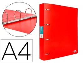 Liderpapel Carpeta 4 Anillas 40 Mm Polipropileno Din A4 Rojo Translucido