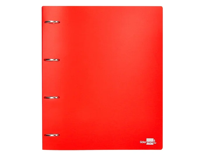 Liderpapel Carpeta 4 Anillas 40 Mm Polipropileno Din A4 Rojo Translucido