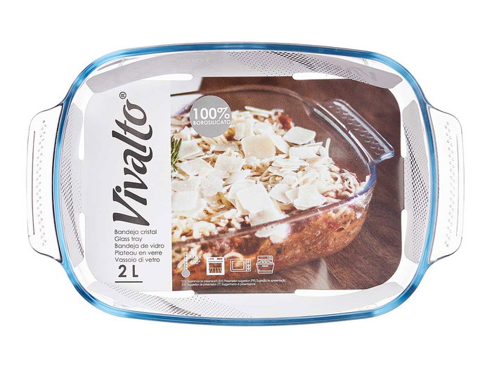 VIVALTO Bandeja Rectangular de Borosilicato con Asas 2000ml Transparente