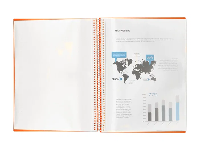 Liderpapel Carpeta escaparate con espiral 60 fundas polipropileno naranja DIN A4