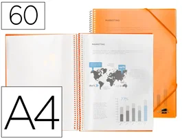 Liderpapel Carpeta escaparate con espiral 60 fundas polipropileno naranja DIN A4