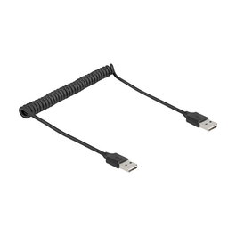Delock Cable USB 2.0 DeLOCK 90124, Conectores Tipo A Macho a Macho, 0.8 Metros, Negro, Spiral Easy-USB