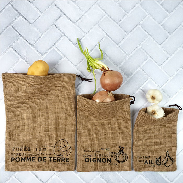 Cook Concept Juego de 3 Bolsas Conservación Yute para Patatas Cebollas Ajos Reutilizables