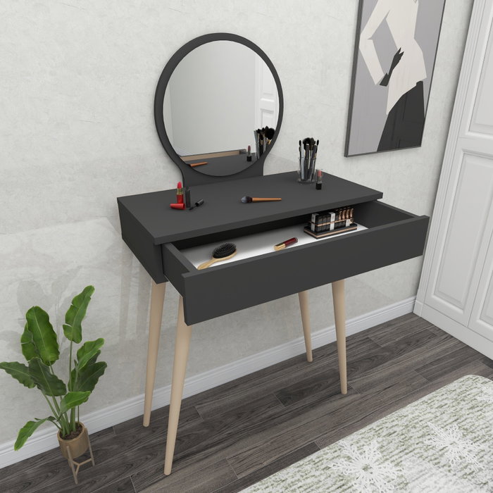 Hanah Home Siena Mesa de Maquillaje Tocador con Espejo, Color Antracita Hanah Home Siena Mesa de Maquillaje Tocador con Espejo, Color Antracita