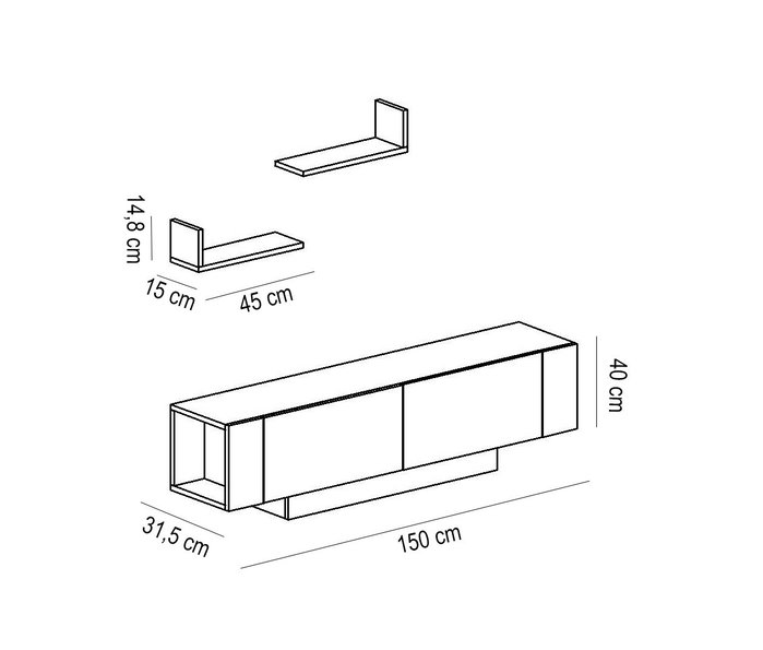 Hanah Home Mueble TV Blanco Moderno Escandinavo Diseño Novedoso 150cm Ancho 40cm Alto
