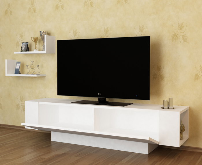 Hanah Home Mueble TV Blanco Moderno Escandinavo Diseño Novedoso 150cm Ancho 40cm Alto