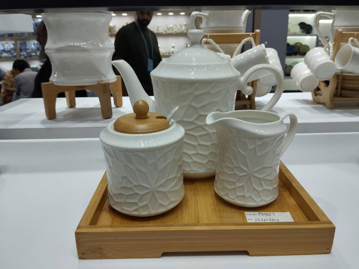 DKD Home Decor Set de 4 Aceiteras y Vinagreras de Porcelana y Bambú