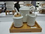DKD Home Decor Set de 4 Aceiteras y Vinagreras de Porcelana y Bambú