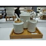 DKD Home Decor Set de 4 Aceiteras y Vinagreras de Porcelana y Bambú