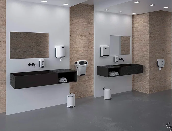 Bacterisan Dispensador de gel y jabón manual para pared, recargable, 800 ml, color blanco, 120x110x240 mm