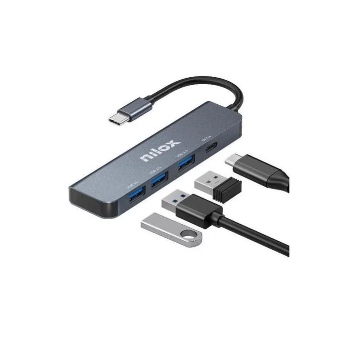 Nilox Hub 4 Puertos USB-C a 3xUSB 3.0 y 1xUSB-C Negro Nilox Hub 4 Puertos USB-C a 3xUSB 3.0 y 1xUSB-C Negro