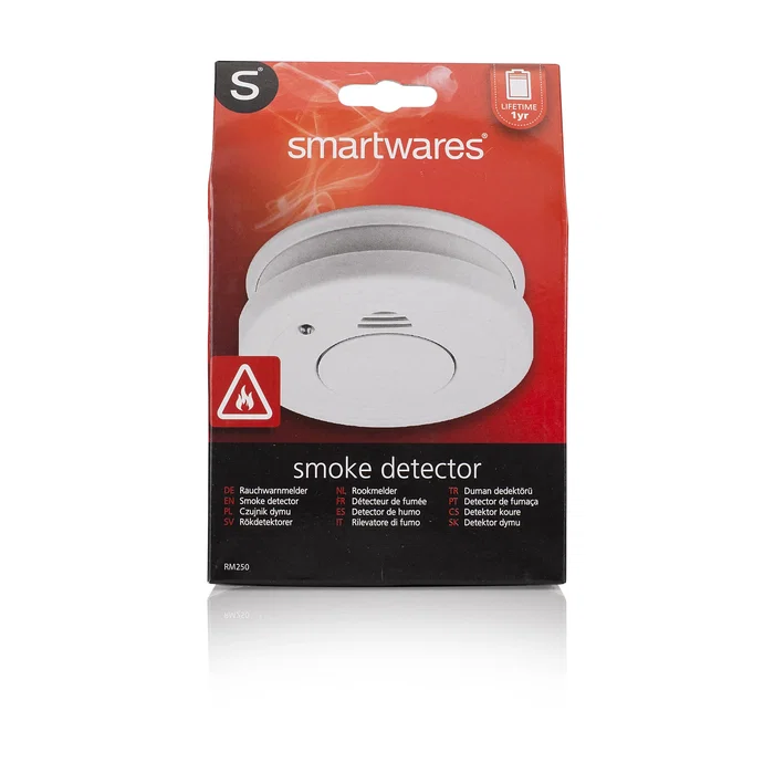 Smartwares 10.044.62 Detector de Humo RM250 - Sensor Óptico con Vida de 10 Años, Incluye Batería de 1 Año, Alarma 85 dB, para Hogar u Oficina