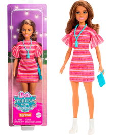 Barbie Muñeca Teresa Recipe For Friendship JCT02 Mattel Vestido Rosa Estampado Botines Cartera Collar