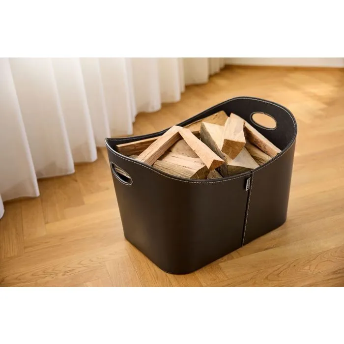 Aduro Cesta para leña de piel sintética 55x45x30 cm con asas