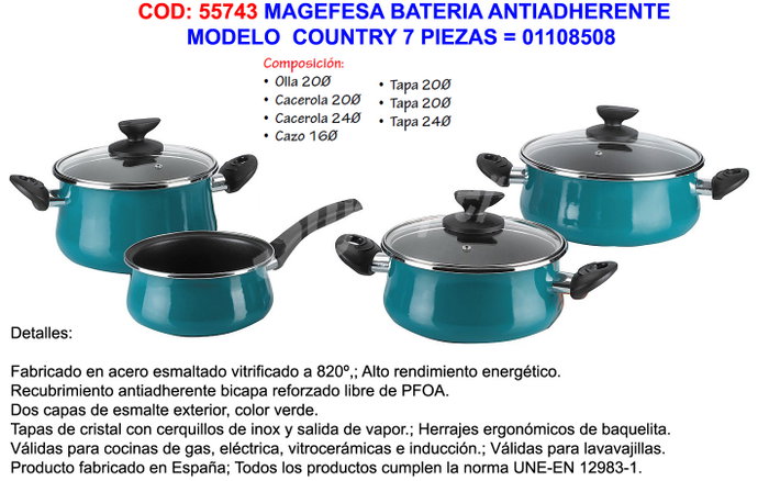 MAGEFESA Batería de cocina Country 7 piezas antiadherente MAGEFESA Batería de cocina Country 7 piezas antiadherente