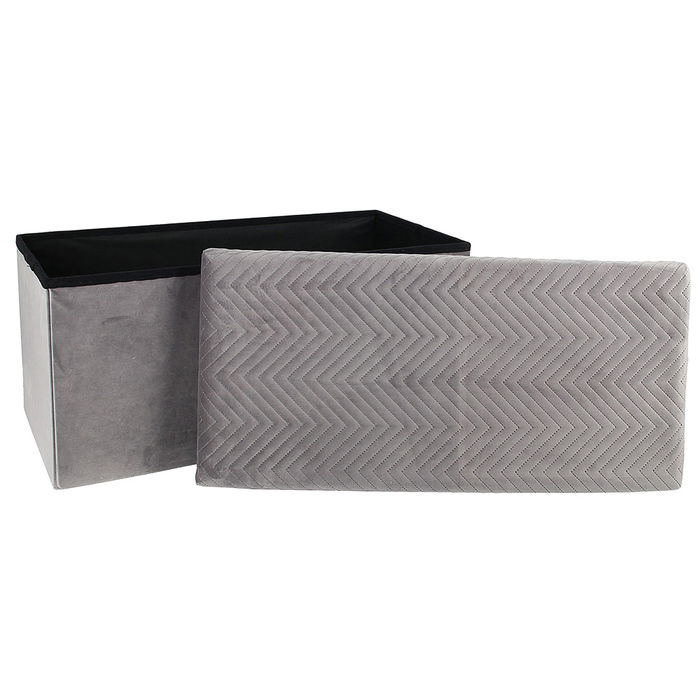 Home Deco Factory Banco Puf Plegable Terciopelo Gris Zig Zag Almacenamiento 76x38x38 cm Home Deco Factory Banco Puf Plegable Terciopelo Gris Zig Zag Almacenamiento 76x38x38 cm
