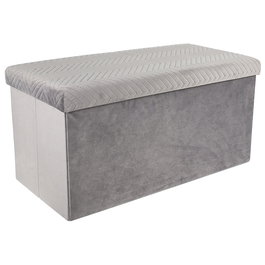 Home Deco Factory Banco Puf Plegable Terciopelo Gris Zig Zag Almacenamiento 76x38x38 cm