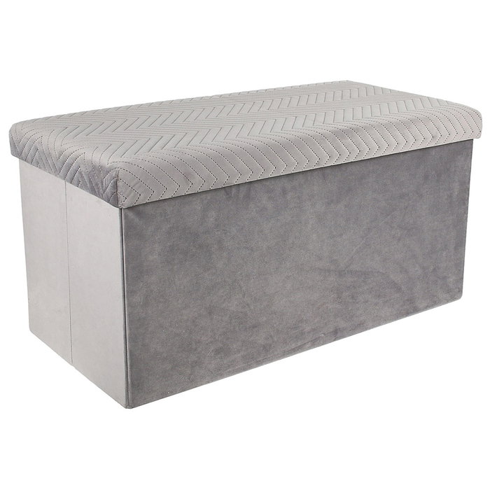 Home Deco Factory Banco Puf Plegable Terciopelo Gris Zig Zag Almacenamiento 76x38x38 cm Home Deco Factory Banco Puf Plegable Terciopelo Gris Zig Zag Almacenamiento 76x38x38 cm