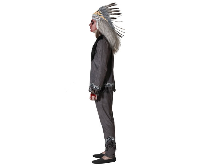 Disfraz Adulto Hombre Chamán Gris con Flecos y Penacho Disfraz Adulto Hombre Chamán Gris con Flecos y Penacho