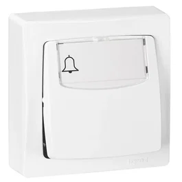 Legrand SON-086009 Pulsador Portaetiquetas Oteo para Superficie Monobloc, 6A 250V~, Blanco, Contacto NA+NC para Iluminación o Apertura de Puertas
