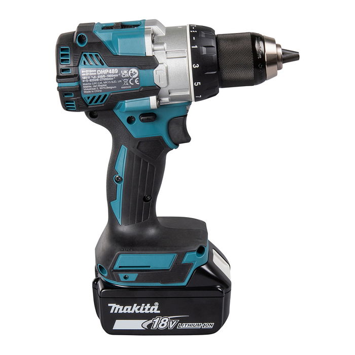 Makita DHP489RTJ Taladro Percutor Eléctrico Sin Escobillas 18V 1800 RPM Mango de Pistola 1/2" Negro Azul