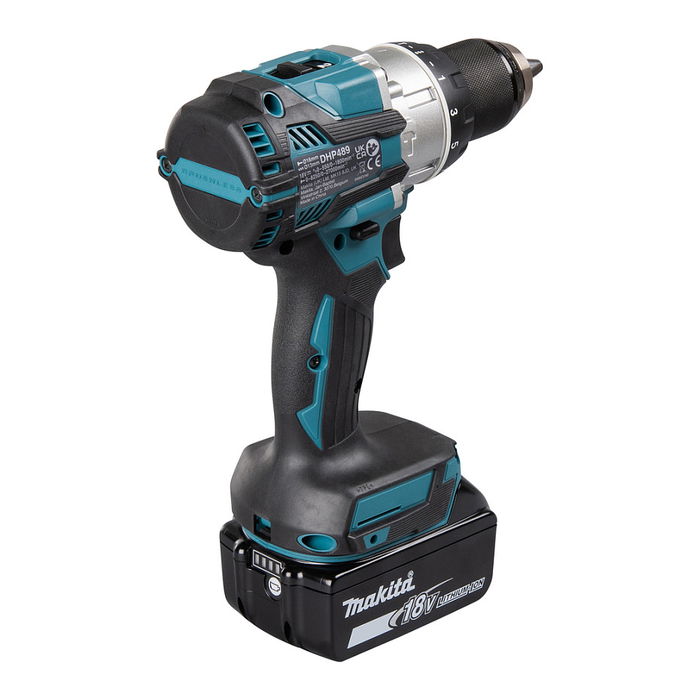 Makita DHP489RTJ Taladro Percutor Eléctrico Sin Escobillas 18V 1800 RPM Mango de Pistola 1/2" Negro Azul