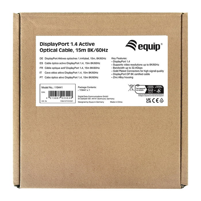 Equip Cable DisplayPort 1.4 AOC 15m 8K/60Hz Negro