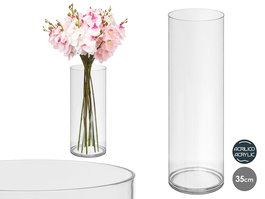 Giftdecor - Jarrón decorativo cilíndrico de acrílico transparente, 15x35 cm, para flores o decoración de interiores (Set de 12)