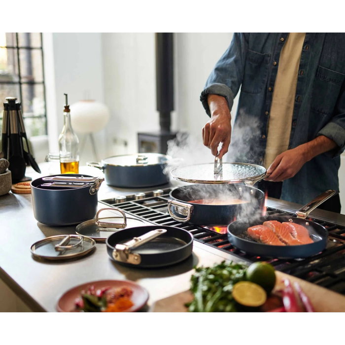 Joseph Joseph Juego de cocina Space con mangos plegables y revestimiento cerámico, 6 piezas, Azul