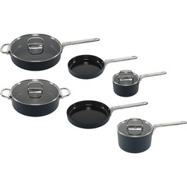 Joseph Joseph Juego de cocina Space con mangos plegables y revestimiento cerámico, 6 piezas, Azul