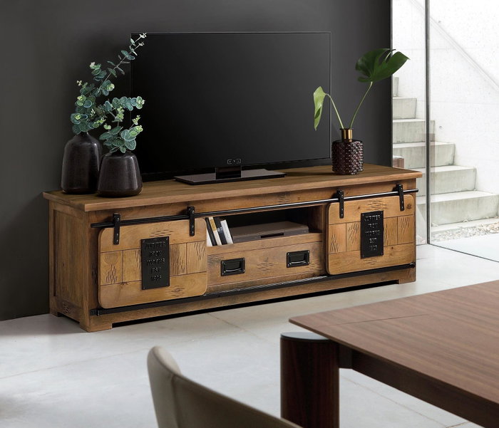 Giner y Colomer Mueble TV Industrial en Madera de Mango con 2 Puertas y Cajón