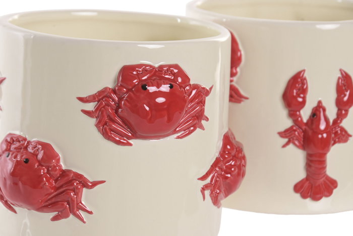 DKD Home Decor Macetero Mediterraneo Crema Rojo Ceramica 16.5 x 13 x 16.5 cm (2 Unidades)