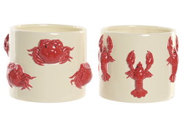 DKD Home Decor Macetero Mediterraneo Crema Rojo Ceramica 16.5 x 13 x 16.5 cm (2 Unidades)