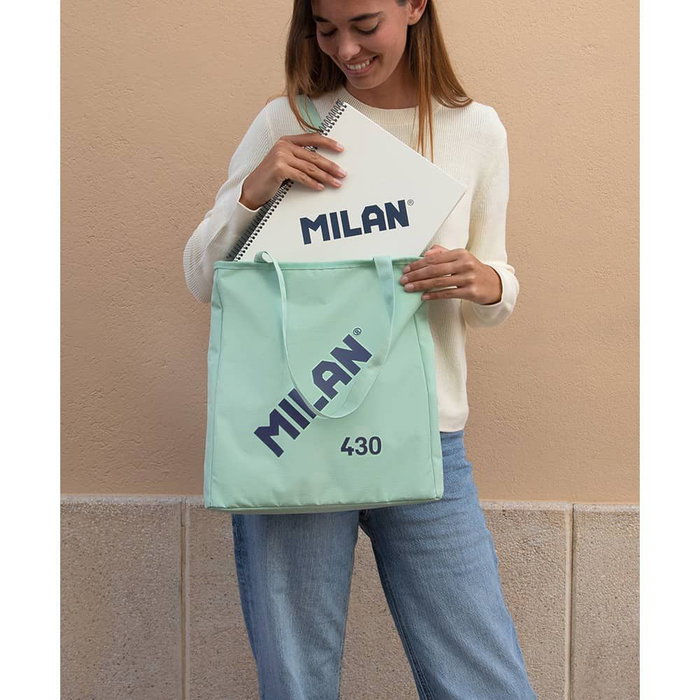 Milan Bolso Shopper Verde Tejido Ripstop Gigante - 403 Since 1918 - Capacidad 7,5L (38x36x6,5 cm)