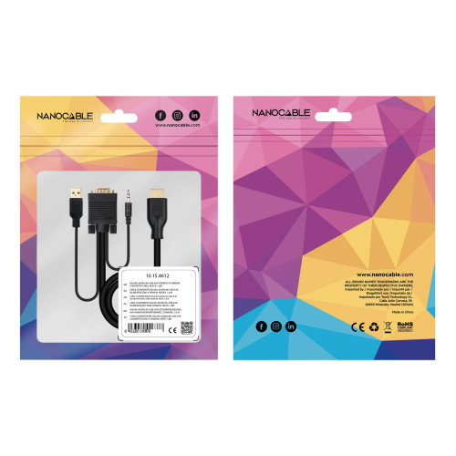 Nanocable Conversor VGA Macho a HDMI Macho con Audio y USB de 1,8m