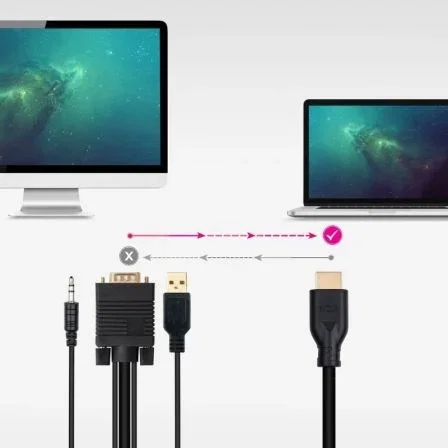 Nano Cable 10.15.4612 Convertidor de HDMI Macho a VGA Macho con Jack 3.5 Macho y USB Macho de 1.8m Negro