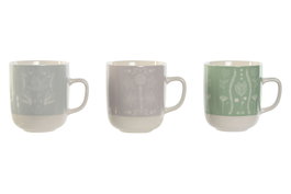 DKD Home Decor Set de 6 Tazas de Porcelana LINEAS 2023 Surtidas