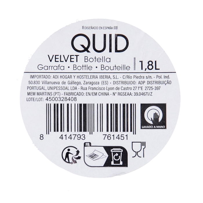 Botella Vidrio Tape Pp Velvet Quid 1,8 L