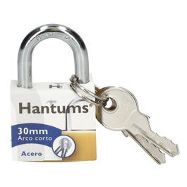 Hantums Candado de acero con arco corto 30mm (Caja de 12u)