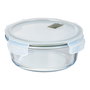 San Ignacio Fiambrera Hermética Redonda de Borosilicato Experto 950ml, Ø18.4x7.6cm, 4 Cierres, Válvula, Apilable, Apta Lavavajillas, Congelador, Horno y Microondas