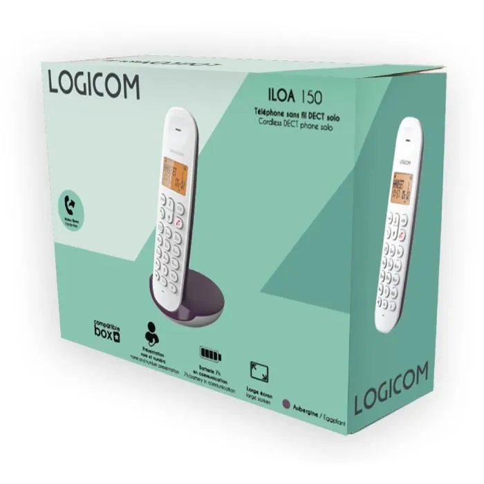 Logicom Teléfono Fijo Inalámbrico DECT ILOA 150 SOLO Berenjena Sin Contestador Automático Logicom Teléfono Fijo Inalámbrico DECT ILOA 150 SOLO Berenjena Sin Contestador Automático