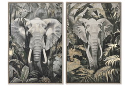 DKD Home Decor Cuadro Lienzo Elefante Surtido de 2 Unidades