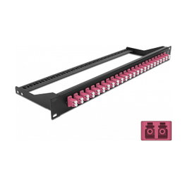 DeLOCK Panel de Parches de Fibra Óptica 19" 24 Puertos LC Duplex, Montaje en Rack 1U, Color Negro y Violeta