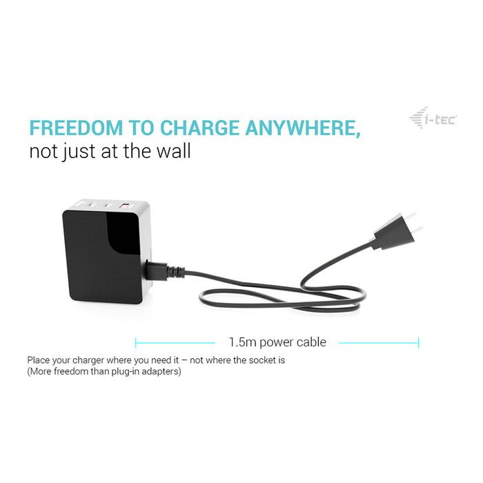 I-Tec 100W Intelligent Multiport USB Cargador 2x USB-C 1x USB-A con Pantalla LCD
