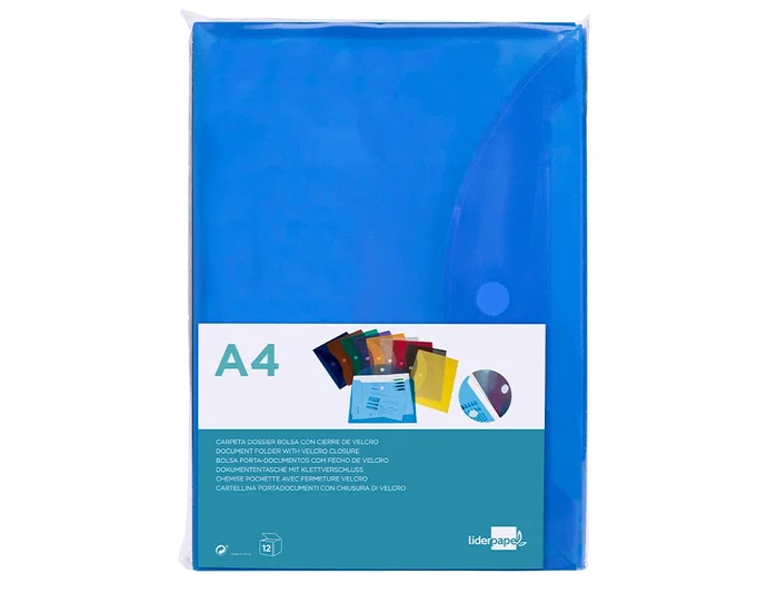 Liderpapel Carpeta dossier A4 con cierre de velcro, azul