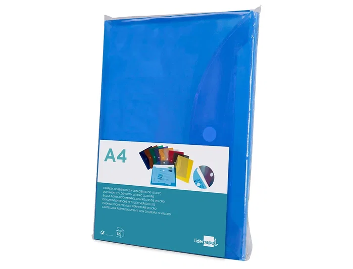 Liderpapel Carpeta dossier A4 con cierre de velcro, azul