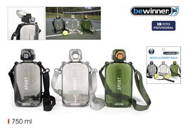 Inde Botella de Agua Deportiva c/Colgador 750 ml, Botella Reutilizable con Arnés, 21.8 cm (12 Unidades)